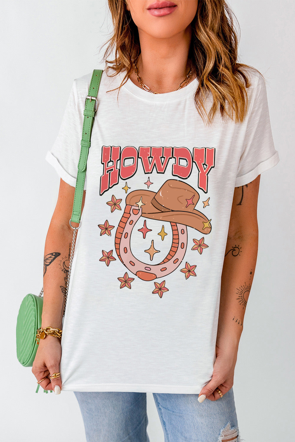 Howdy graphic round neck short sleeve T-shirt