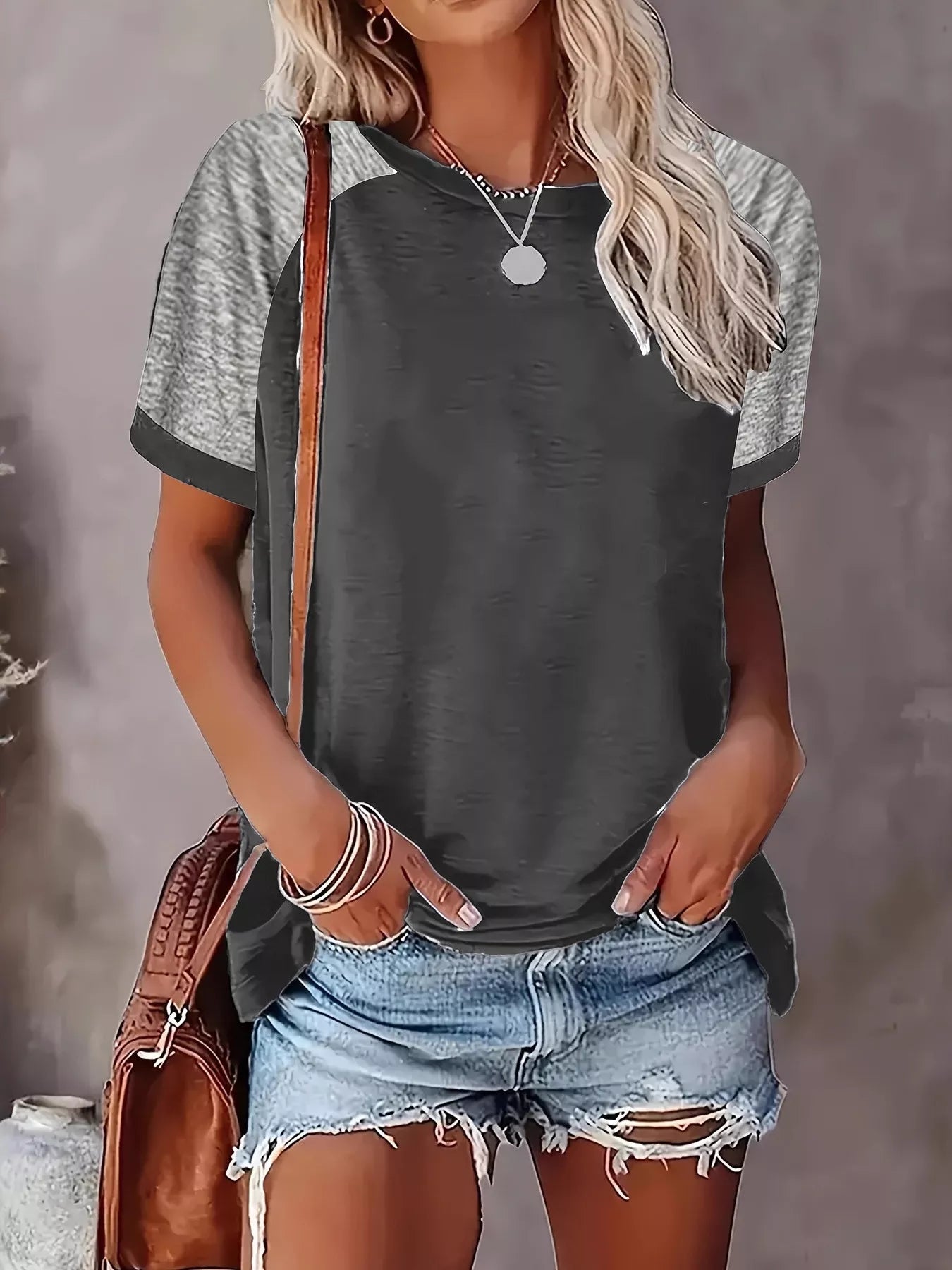 Plus Size Casual Color Block Raglan Sleeve T-Shirt