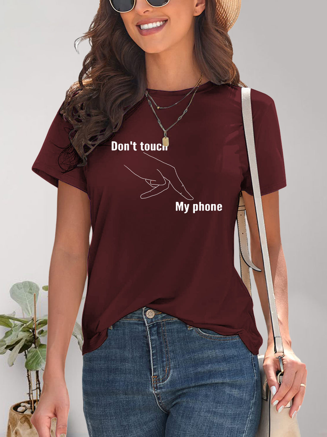 Maroon graphic T-shirt with &