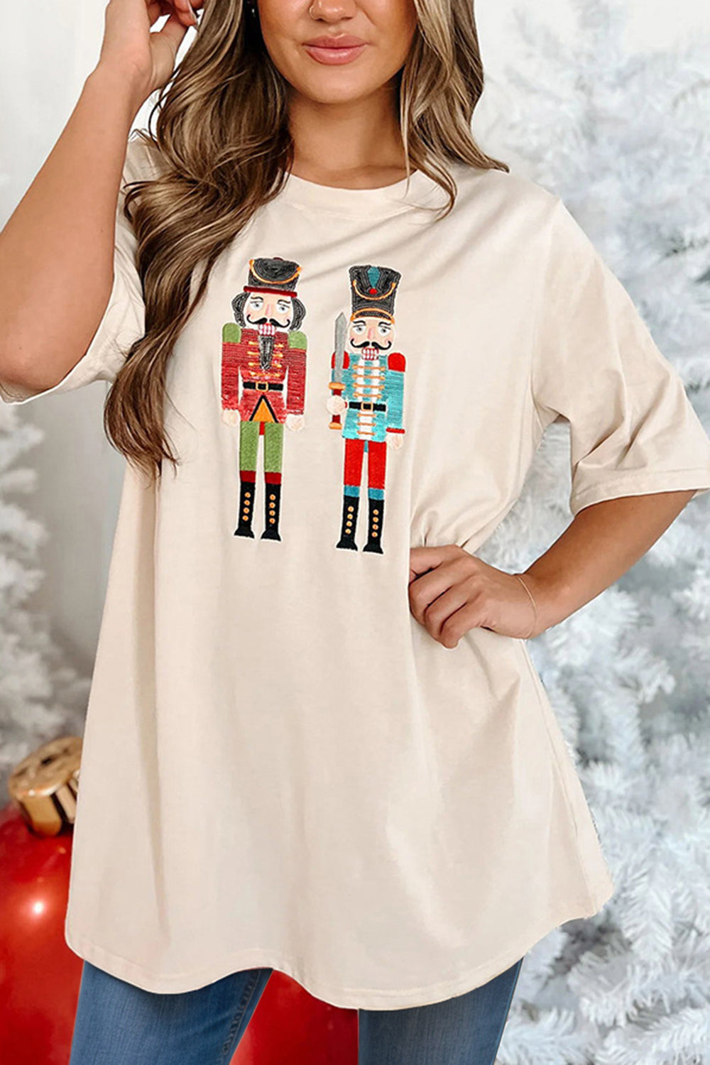 Beige Nutcracker round neck half sleeve t-shirt front view