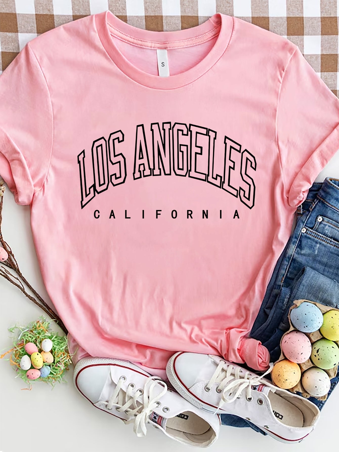 Light pink Los Angeles California round neck T-shirt