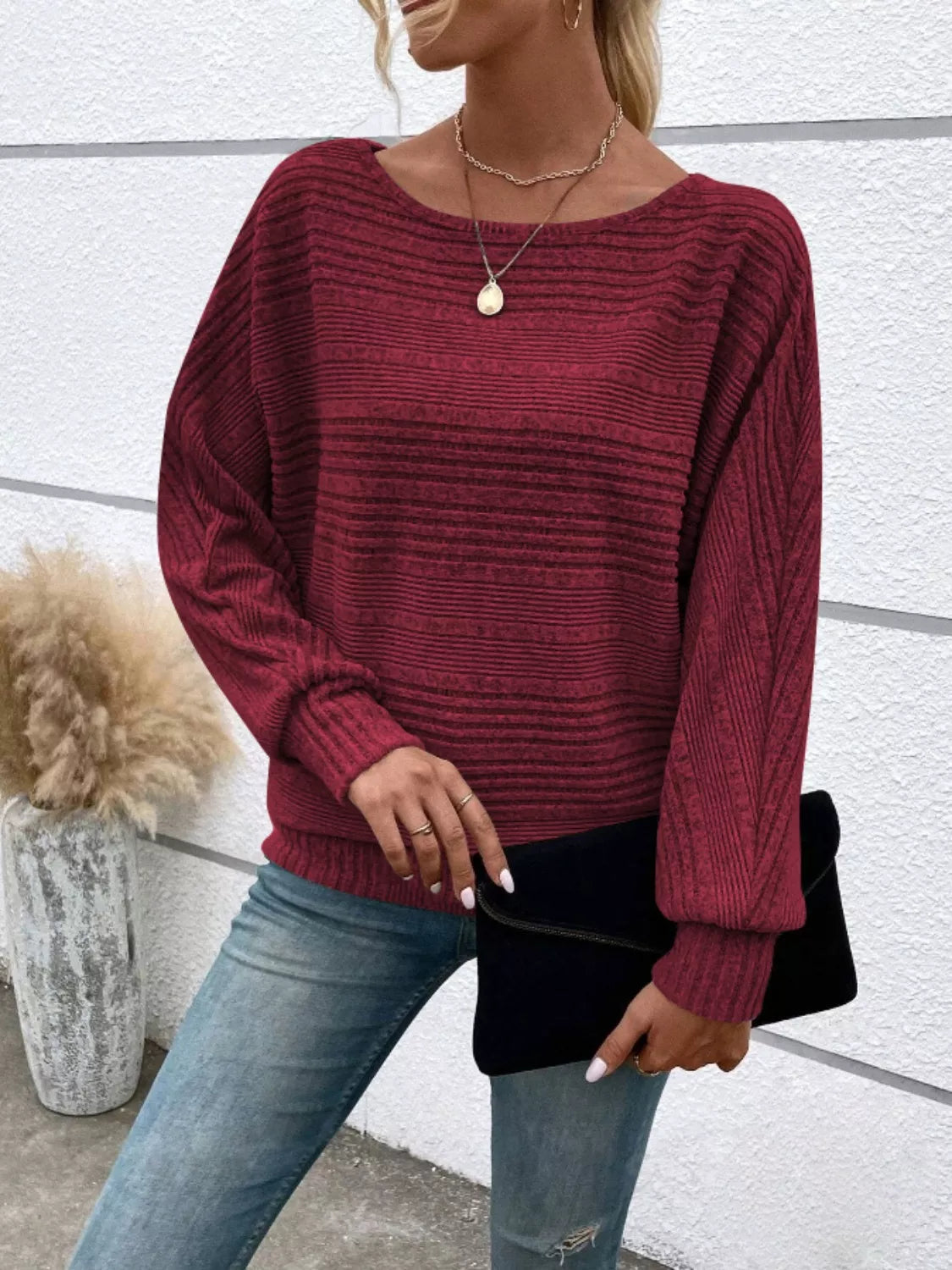 Relaxed Fit Ribbed Knit T-Shirt