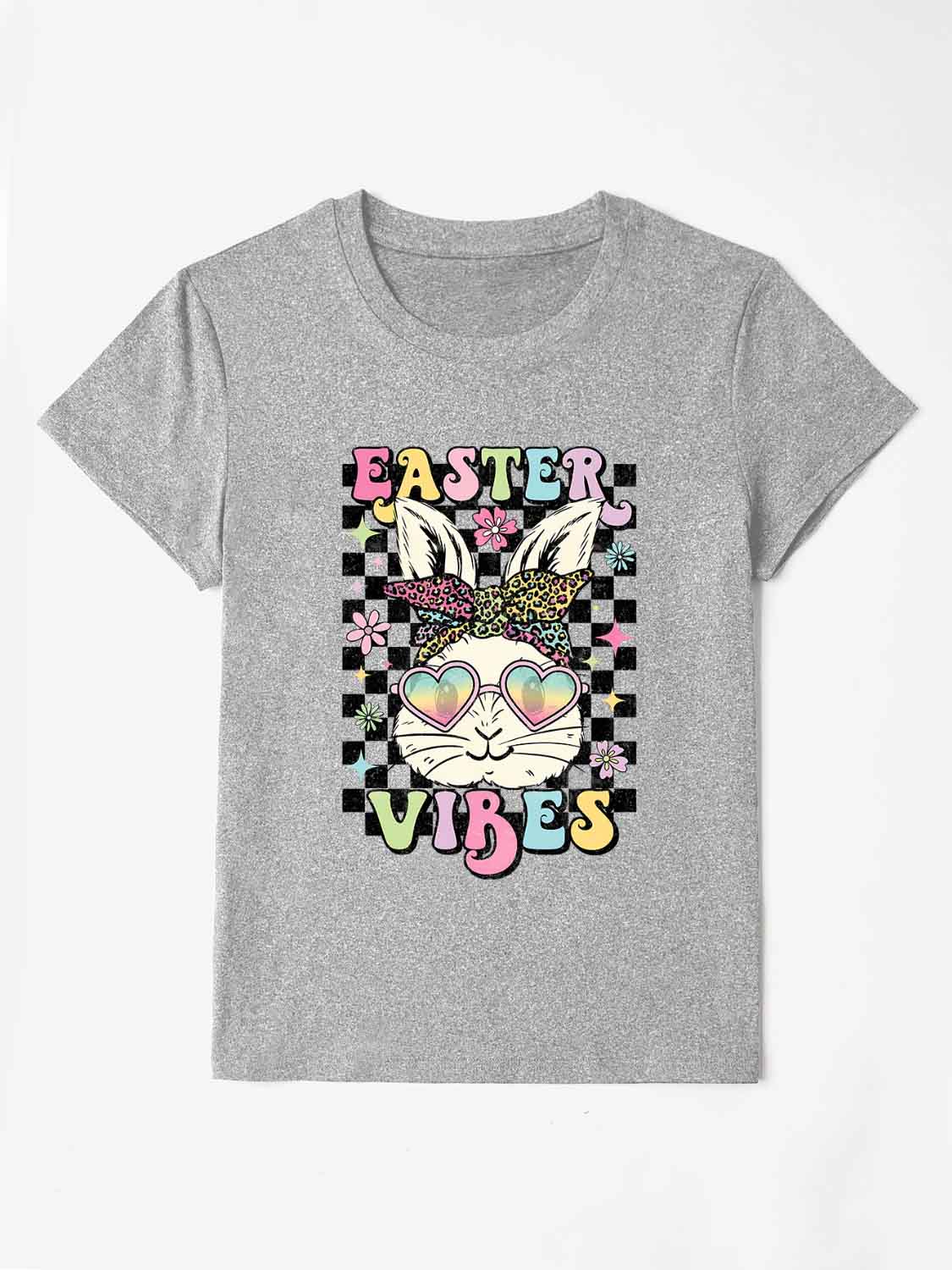 Gray Easter Vibes T-Shirt with bunny design