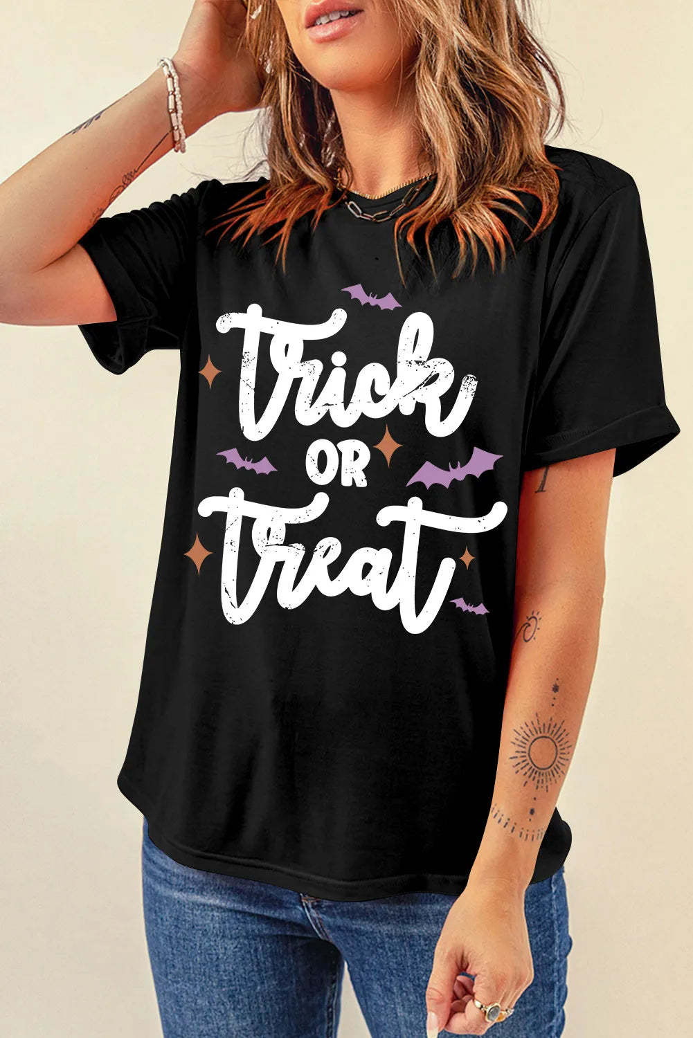 Black Trick or Treat graphic T-shirt, front view