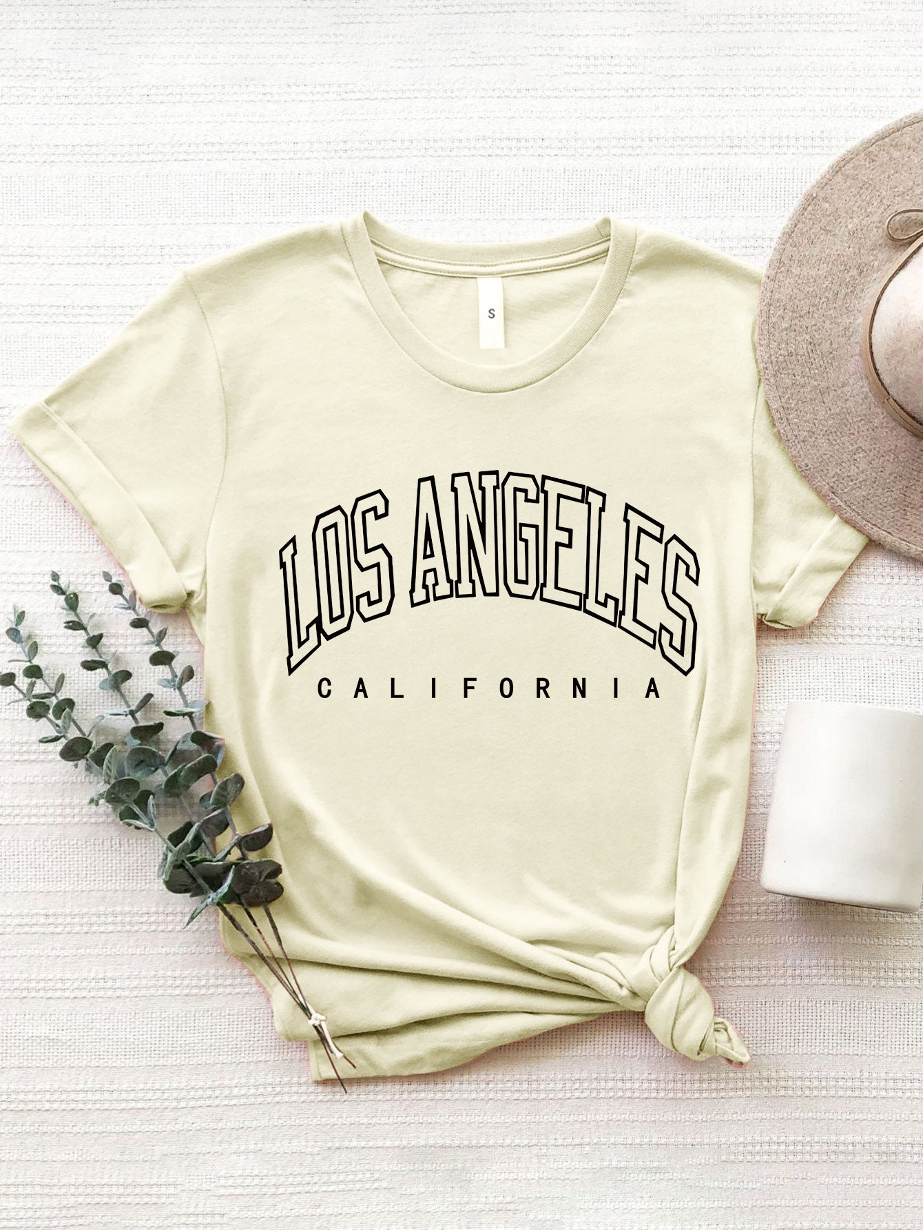 Light yellow Los Angeles California round neck T-shirt