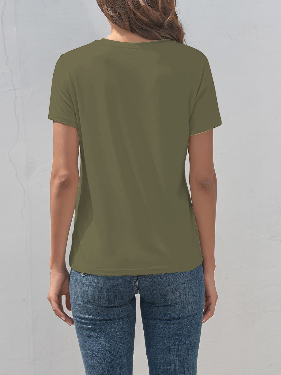 Olive round neck t-shirt back view