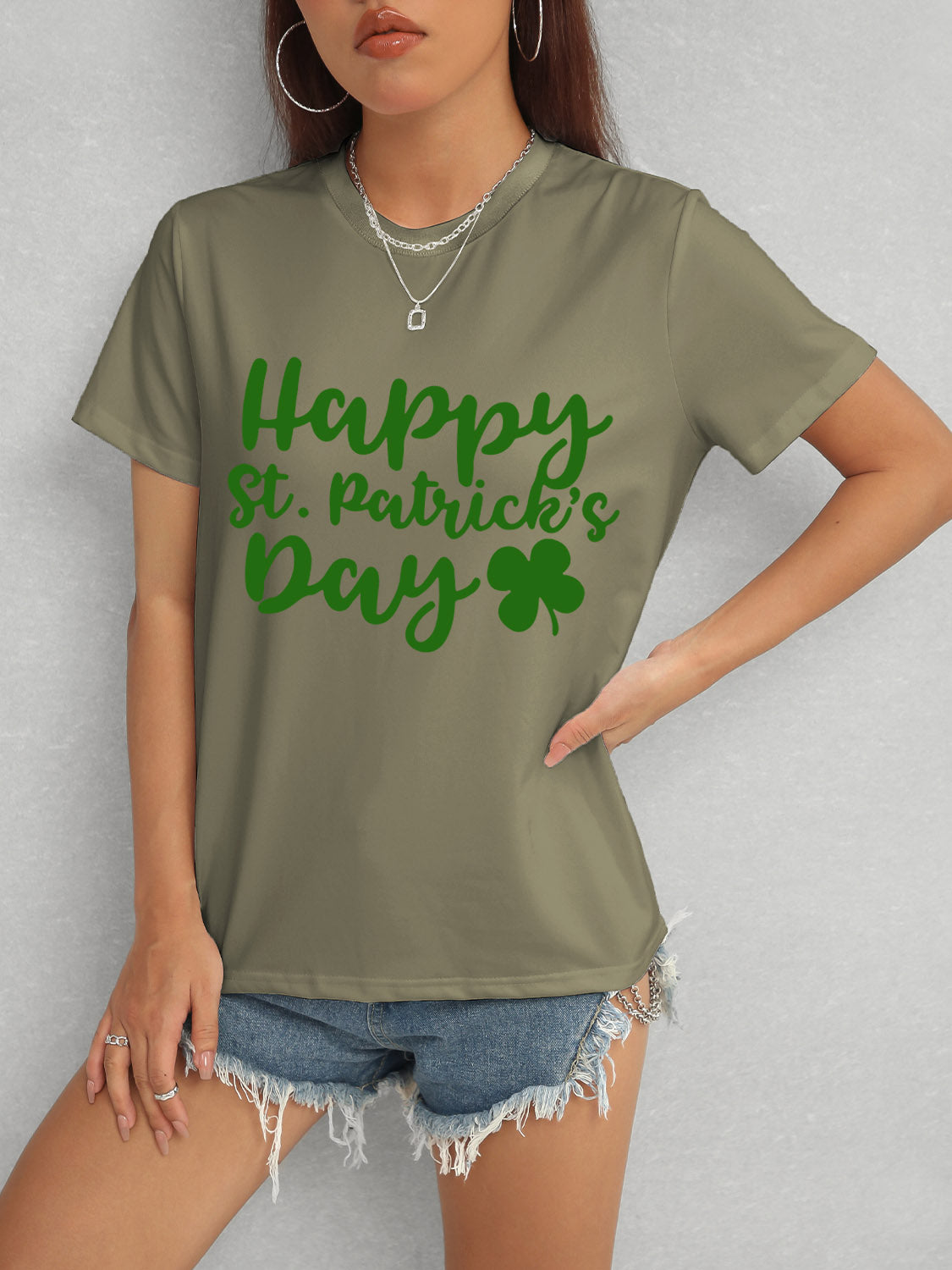 Olive T-shirt styled for St. Patrick&