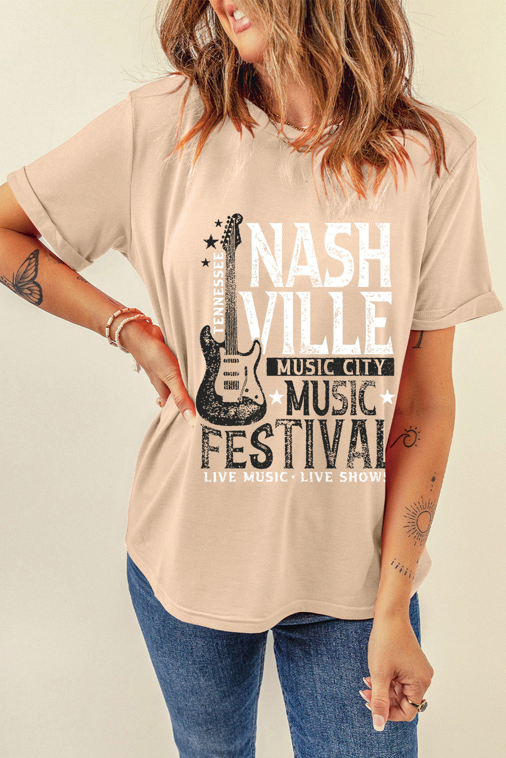 Nashville Music Festival graphic T-shirt, beige, front view