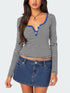 Brown and white striped long sleeve T-shirt with maroon trim