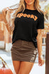 SPOOKY black round neck short sleeve t-shirt front view