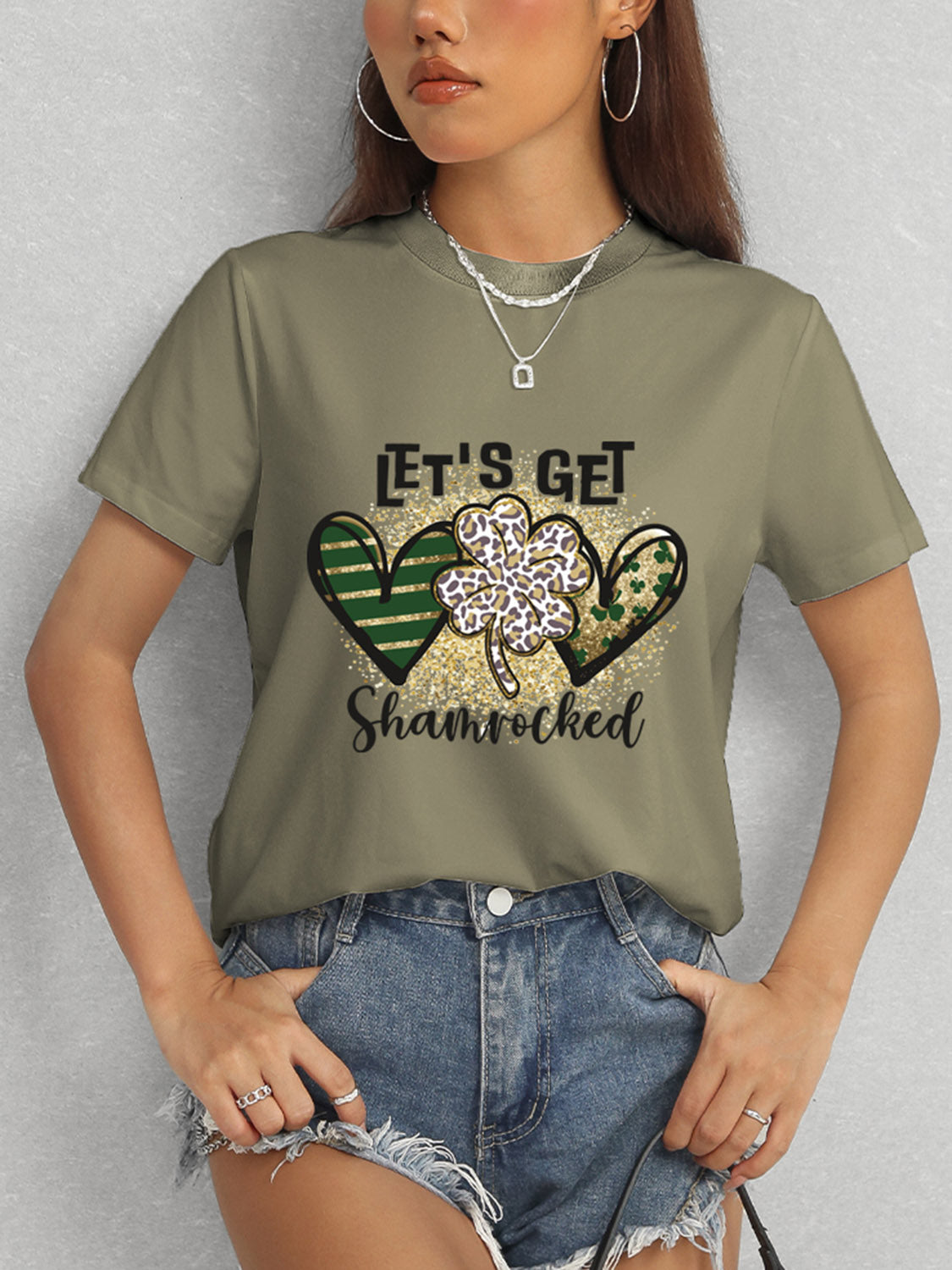 Olive Green Shamrock T-Shirt Paired with Denim
