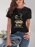 Black rabbit graphic round neck short sleeve t-shirt
