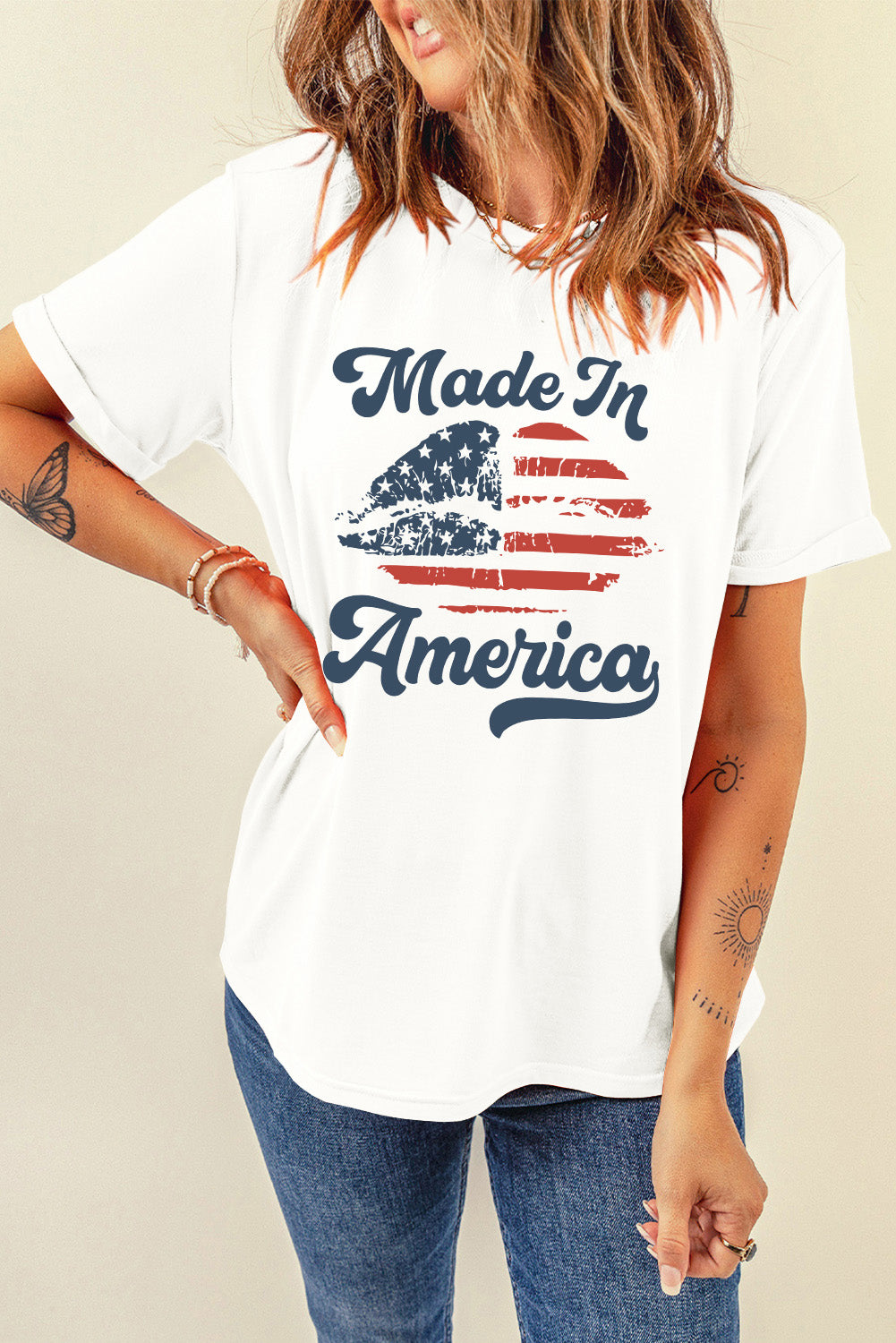 White graphic T-shirt with &
