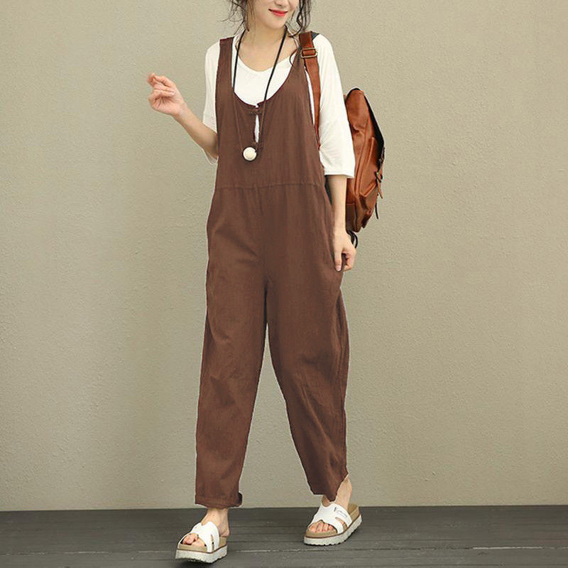 Brown casual loose jumpsuit for women