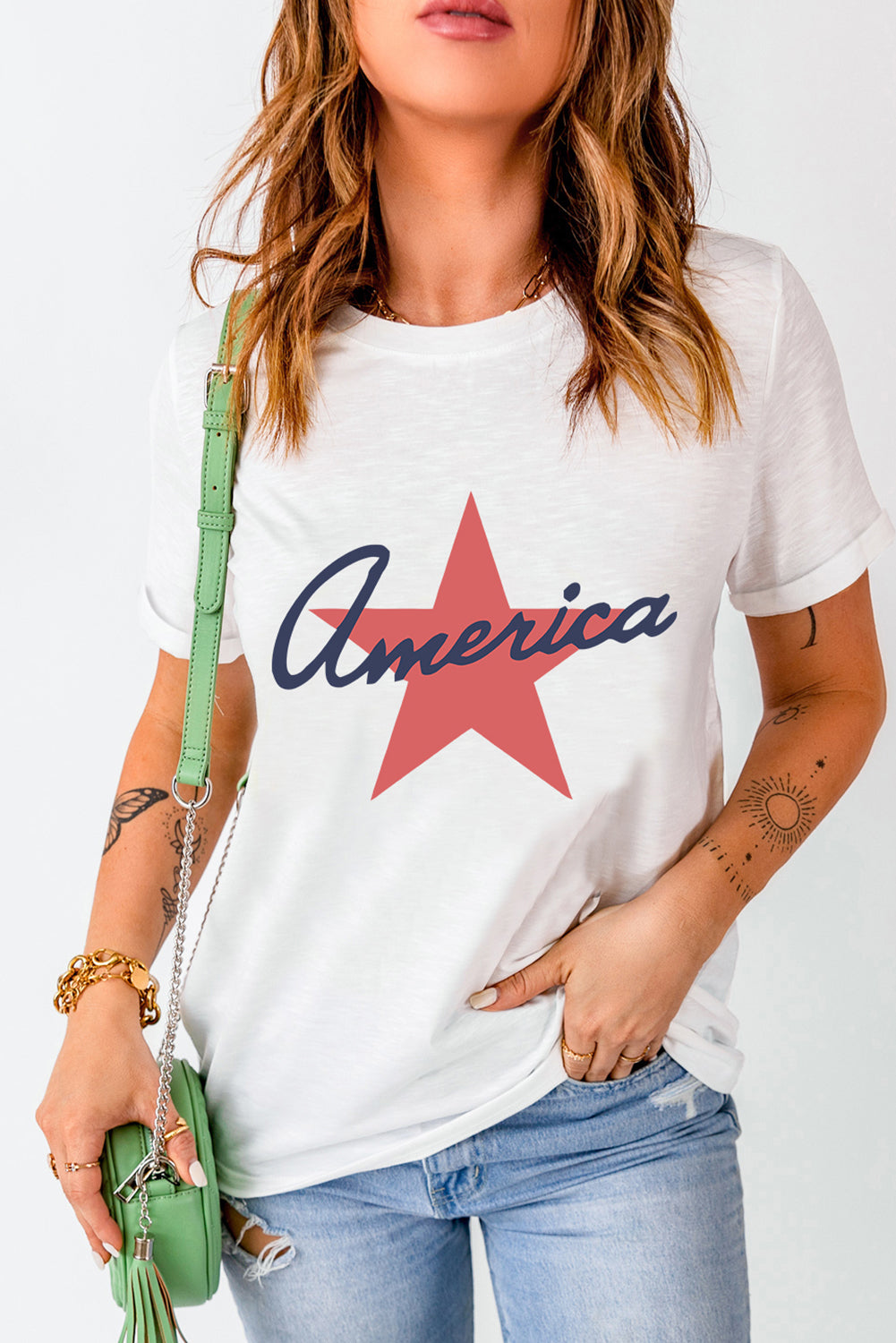 White T-shirt with red star and &