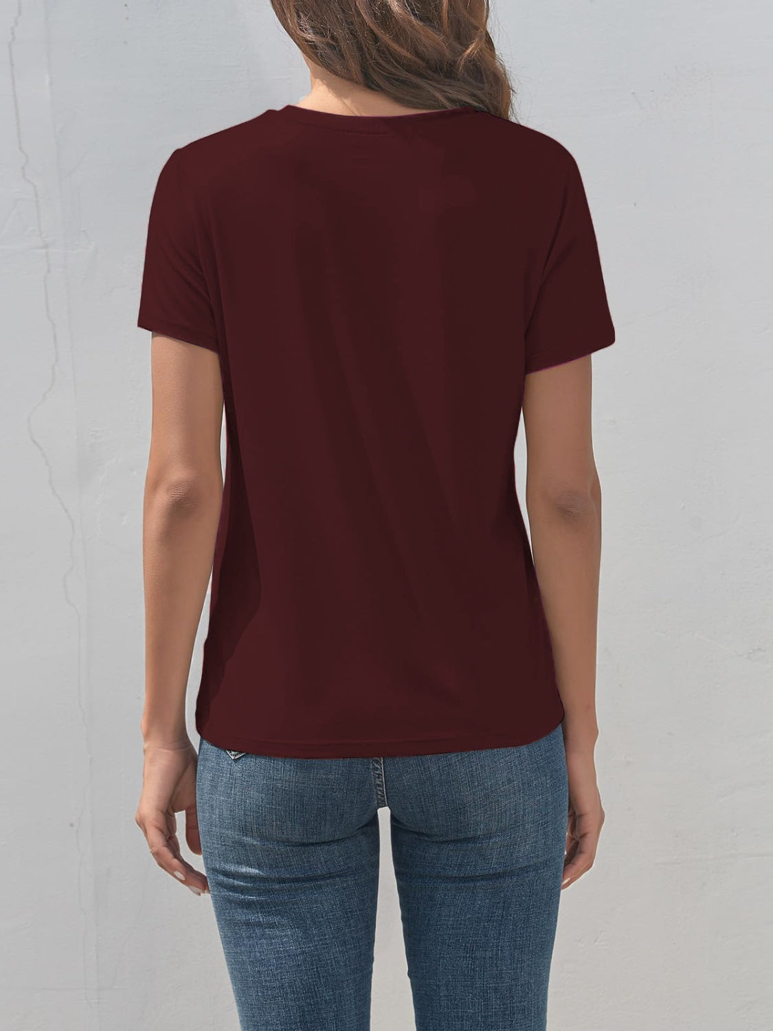 Burgundy round neck t-shirt back view