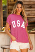 Pink USA round neck short sleeve t-shirt, front view