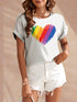 FAM-FAM Heart Round Neck Short Sleeve T-Shirt front view