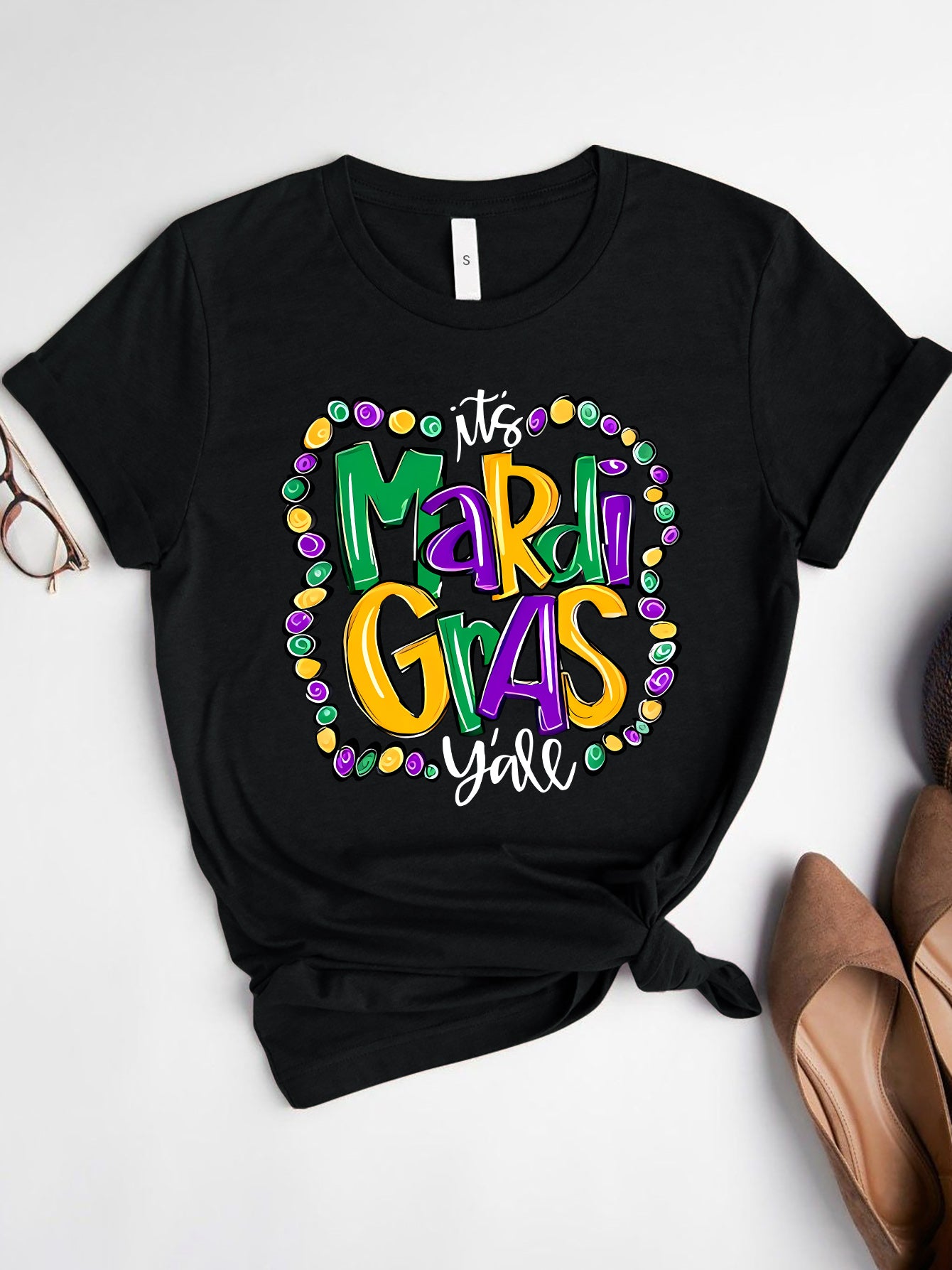 Black Mardi Gras T-shirt with colorful design