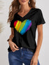 Heart V-Neck T-Shirt with rainbow design