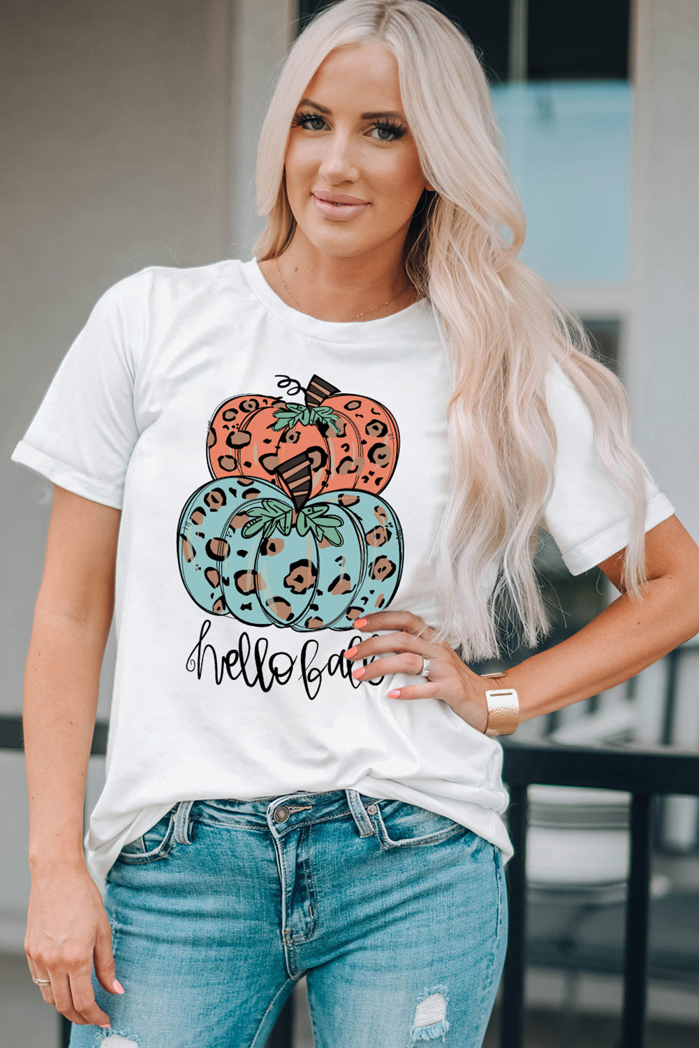 Pumpkin graphic short sleeve t-shirt, front view