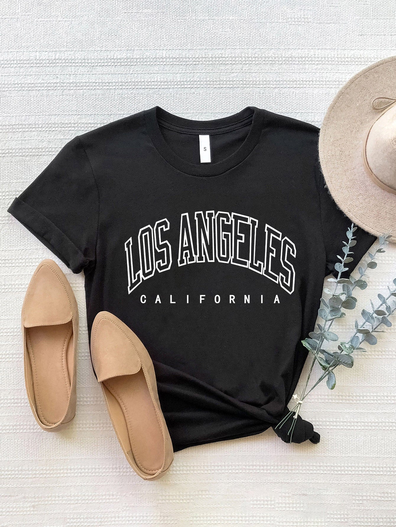Black Los Angeles California round neck T-shirt