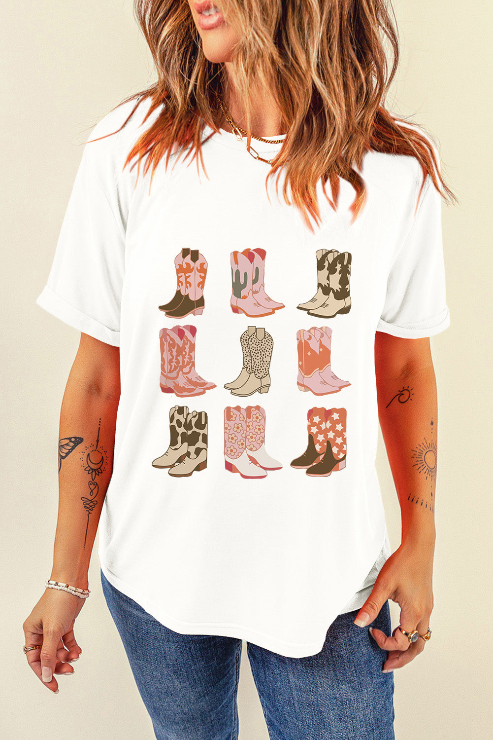 Boot graphic round neck short sleeve T-shirt front view