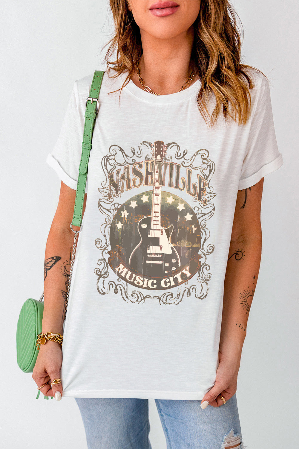 Nashville music city guitar graphic t-shirt front view