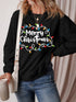Black Merry Christmas sweatshirt with colorful lights design.