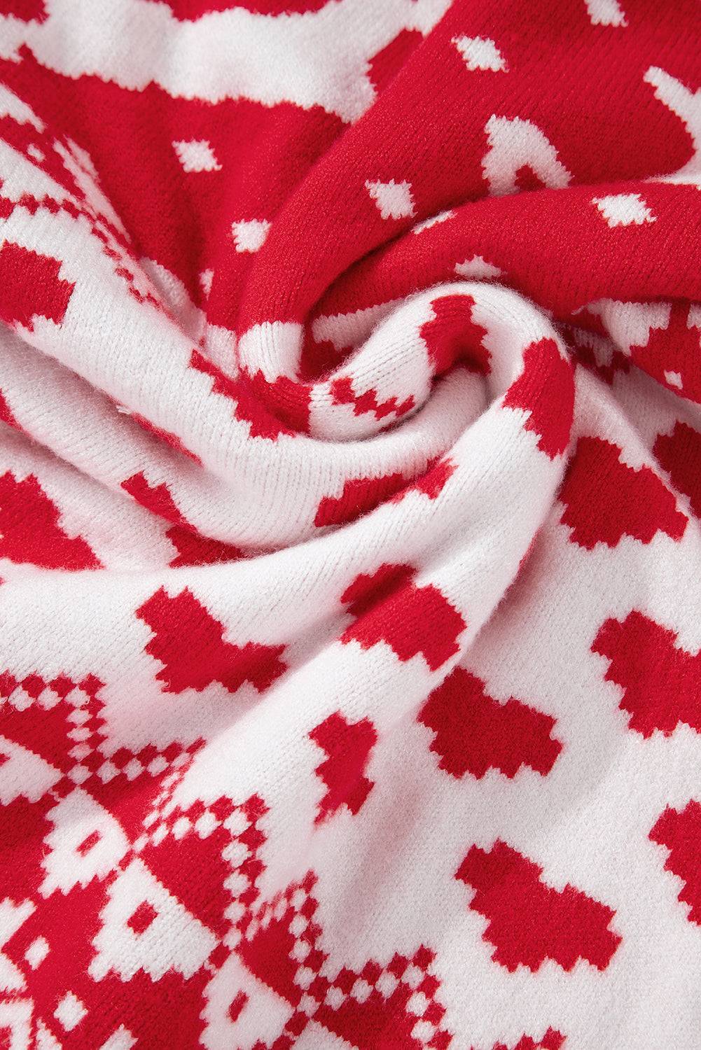 Close-up of red and white Christmas sweater fabric