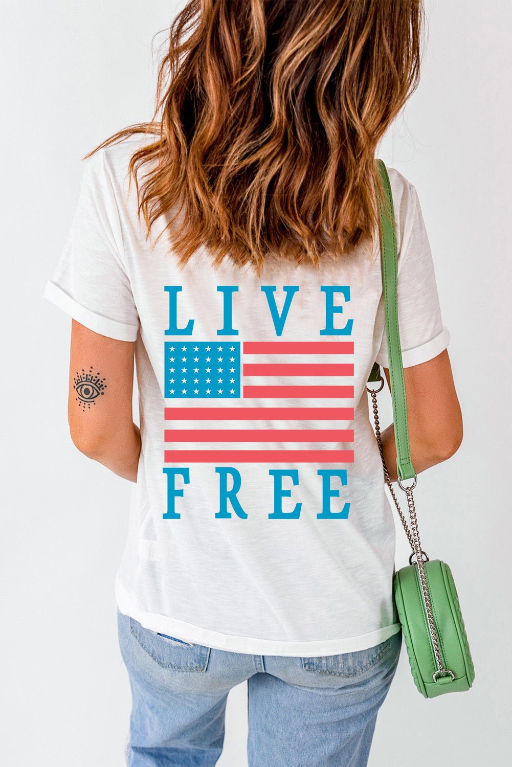 Back view of US Flag Round Neck T-Shirt with &
