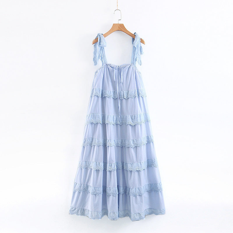 Robe à ourlet long multicouche en dentelle plissée pour femmes