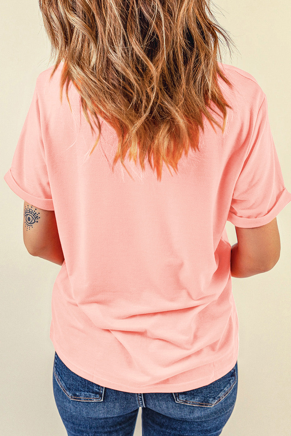 Back view of pink MAMA round neck T-shirt