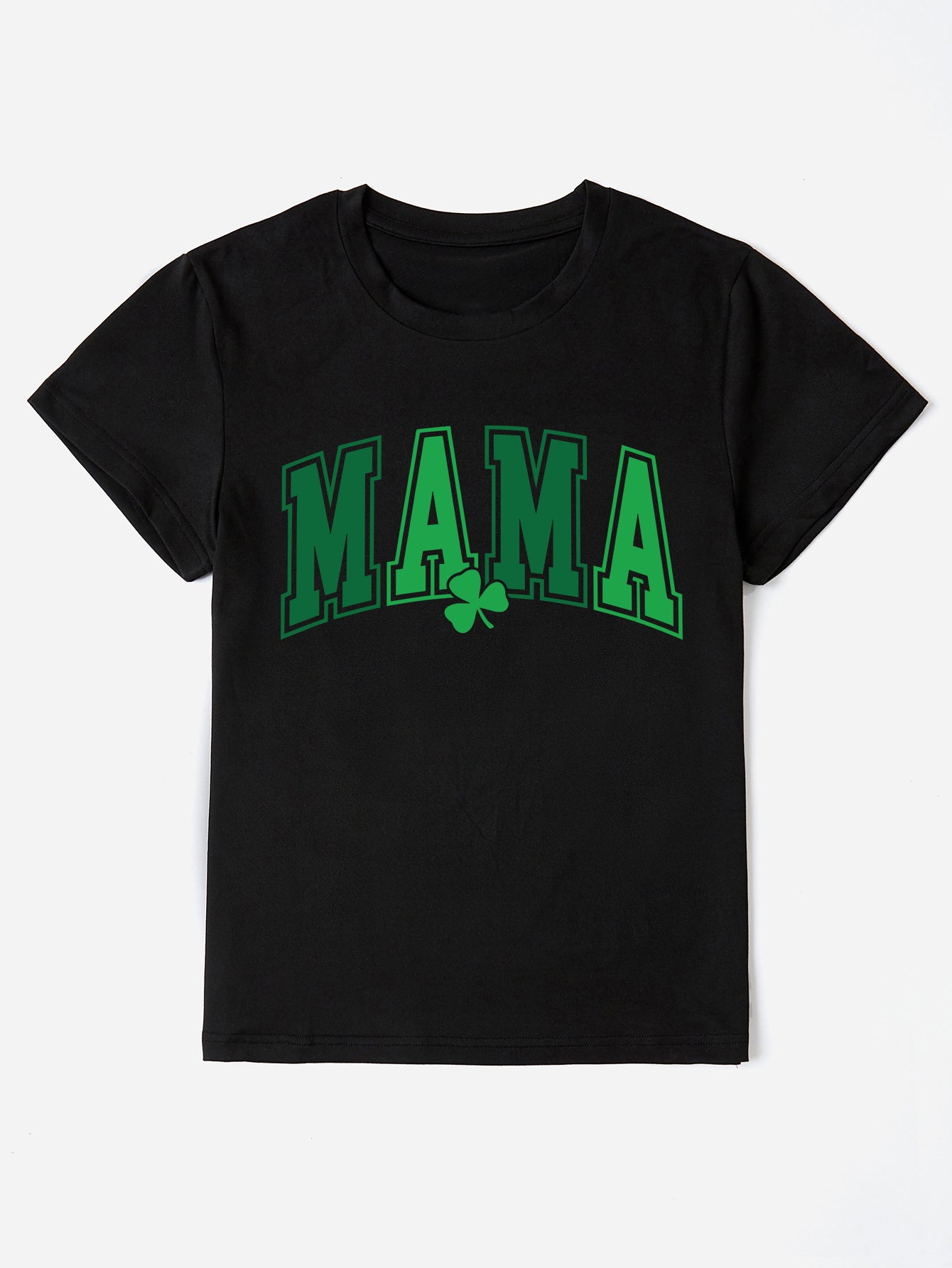 Black MAMA round neck short sleeve T-shirt