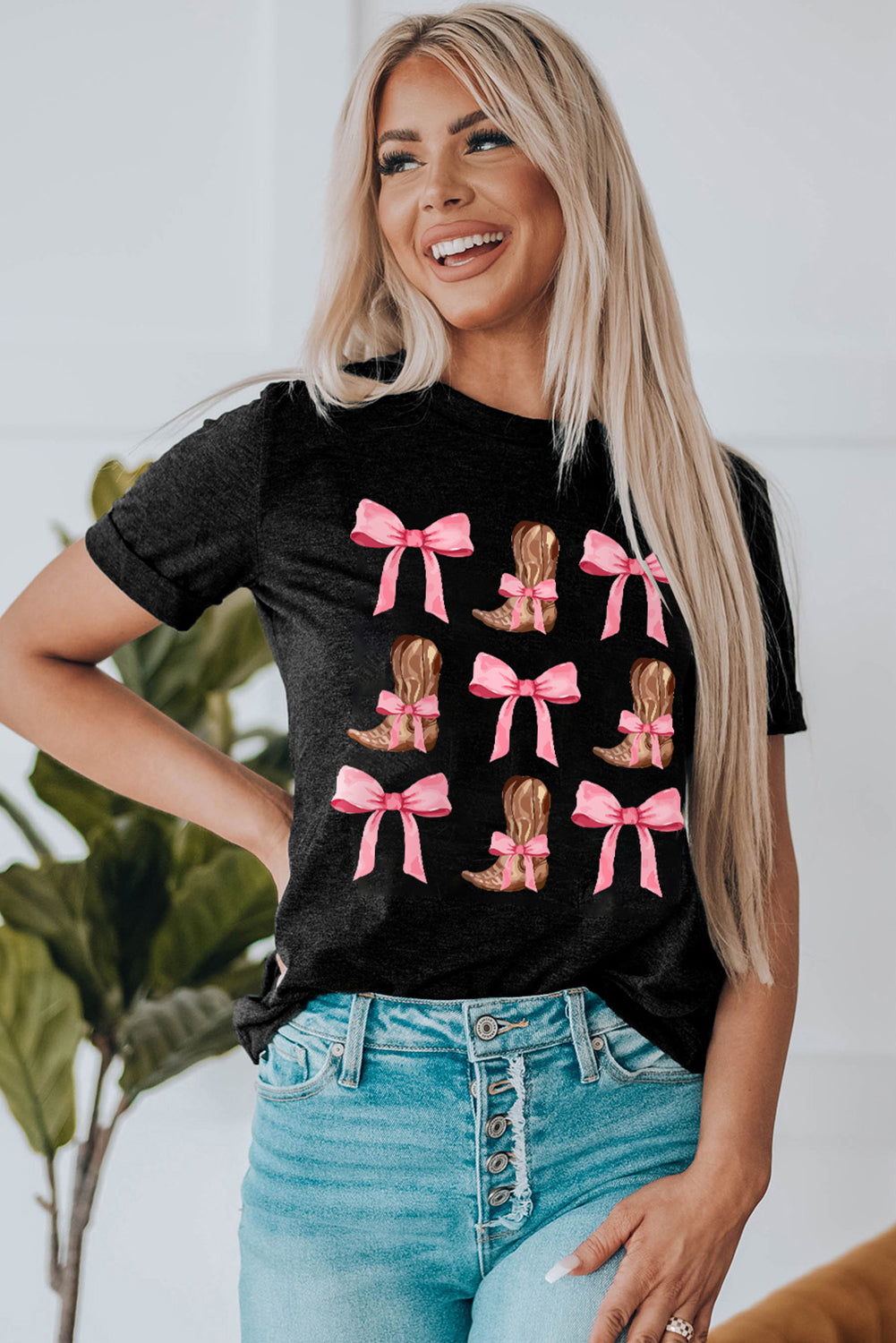 T-Shirt mit Rundhalsausschnitt und kurzen Ärmeln und Bow & Boot-Grafik