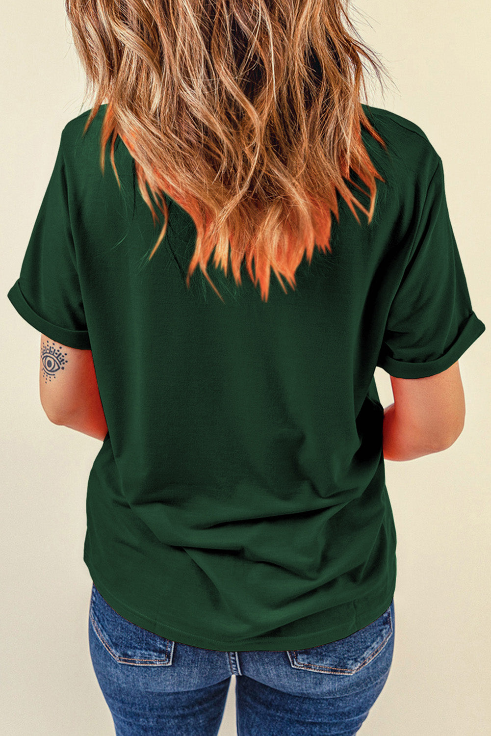 Green MAMA T-shirt with round neck and short sleeves, back view