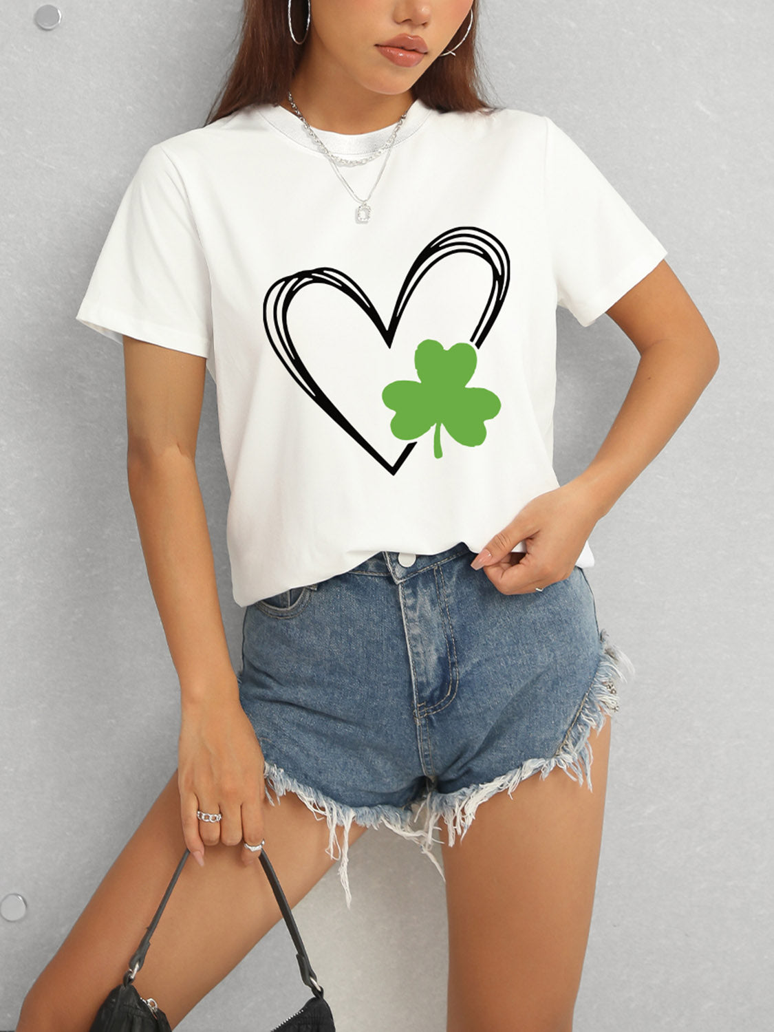 White Clover Heart T-Shirt Styled with Shorts