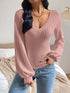 Honey V-Neck Long Sleeve T-Shirt in pink, front view