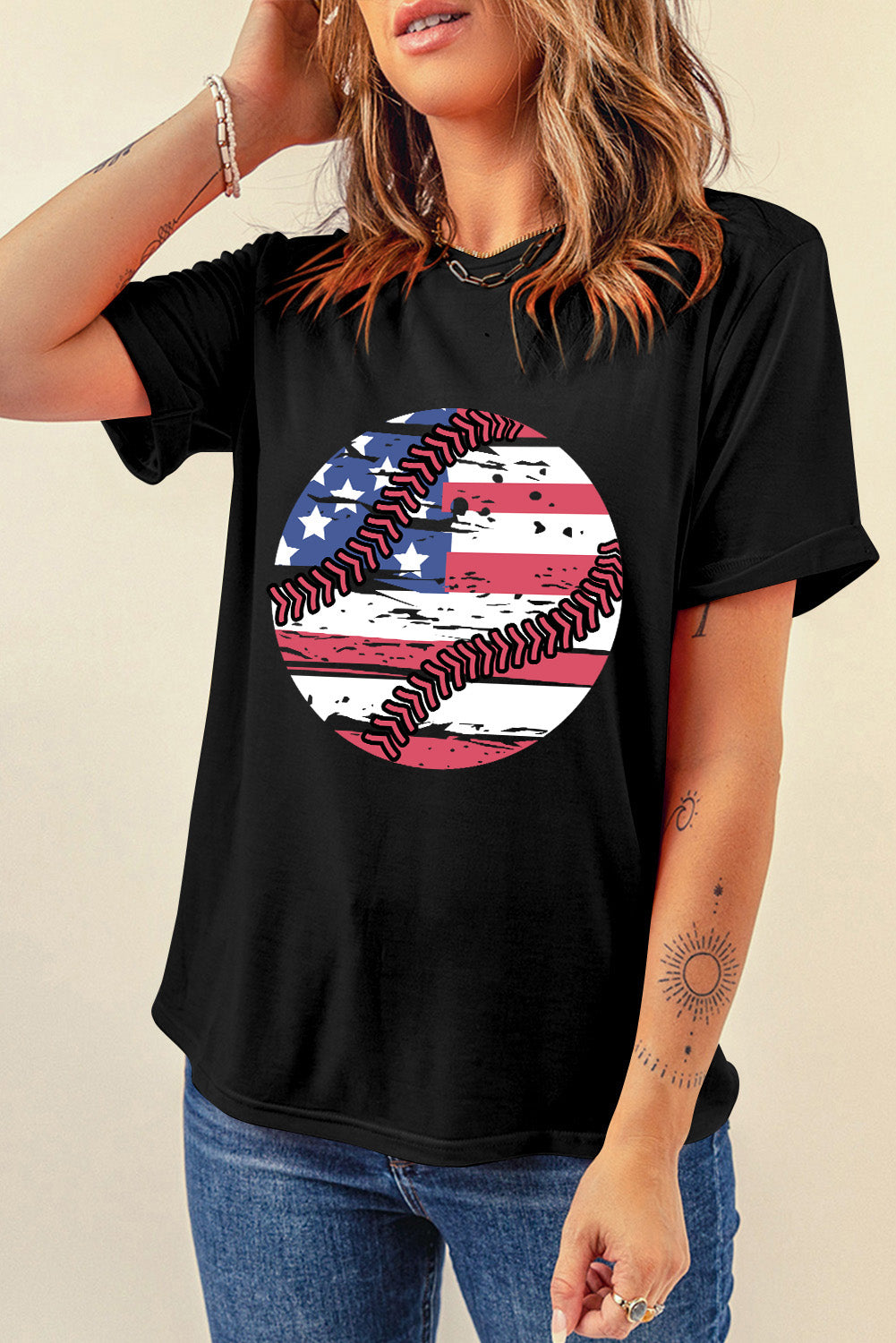 US Flag Round Neck Short Sleeve T-Shirt, side view