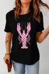 Black T-shirt with pink checkered lobster graphic