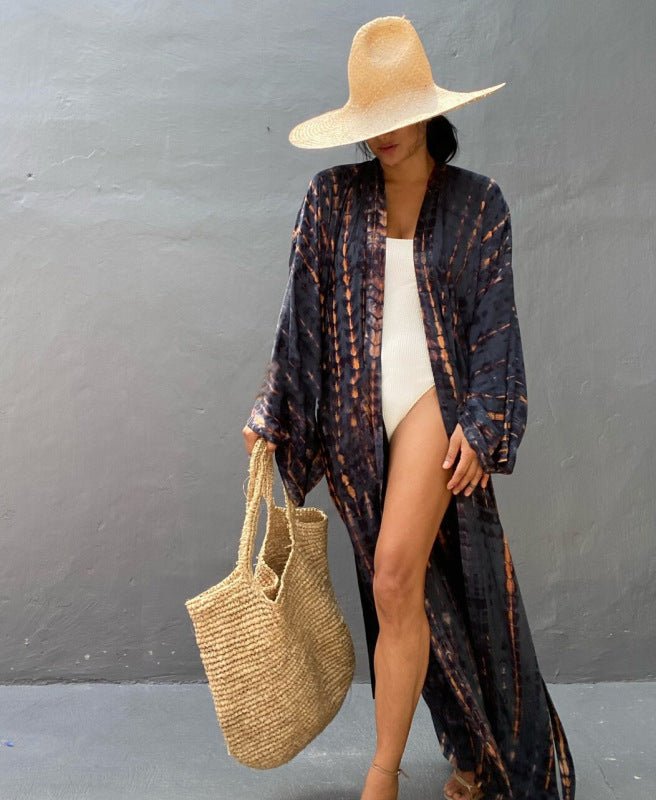 Strand-Cover-Up, Batik-Grafikdruck, Sonnenschutz-Cardigan-Bikini-Over-Cover-Up