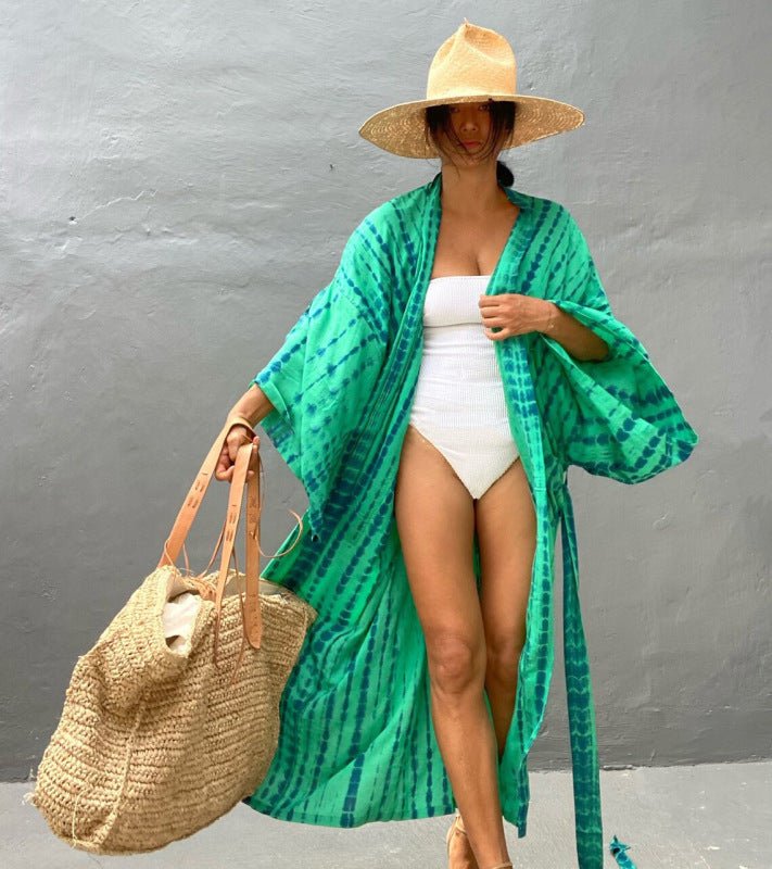 Strand-Cover-Up, Batik-Grafikdruck, Sonnenschutz-Cardigan-Bikini-Over-Cover-Up