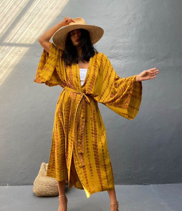 Strand-Cover-Up, Batik-Grafikdruck, Sonnenschutz-Cardigan-Bikini-Over-Cover-Up