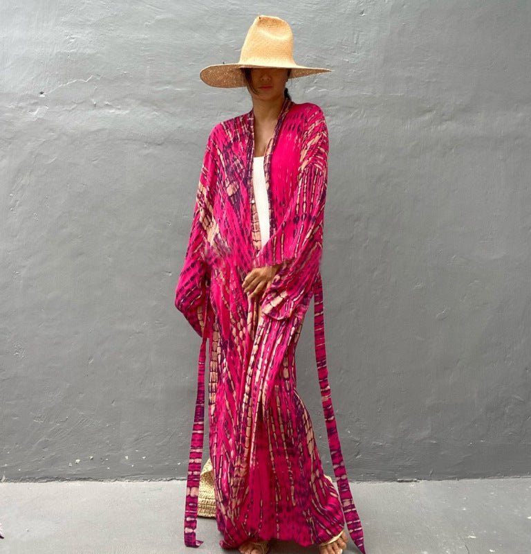 Strand-Cover-Up, Batik-Grafikdruck, Sonnenschutz-Cardigan-Bikini-Over-Cover-Up