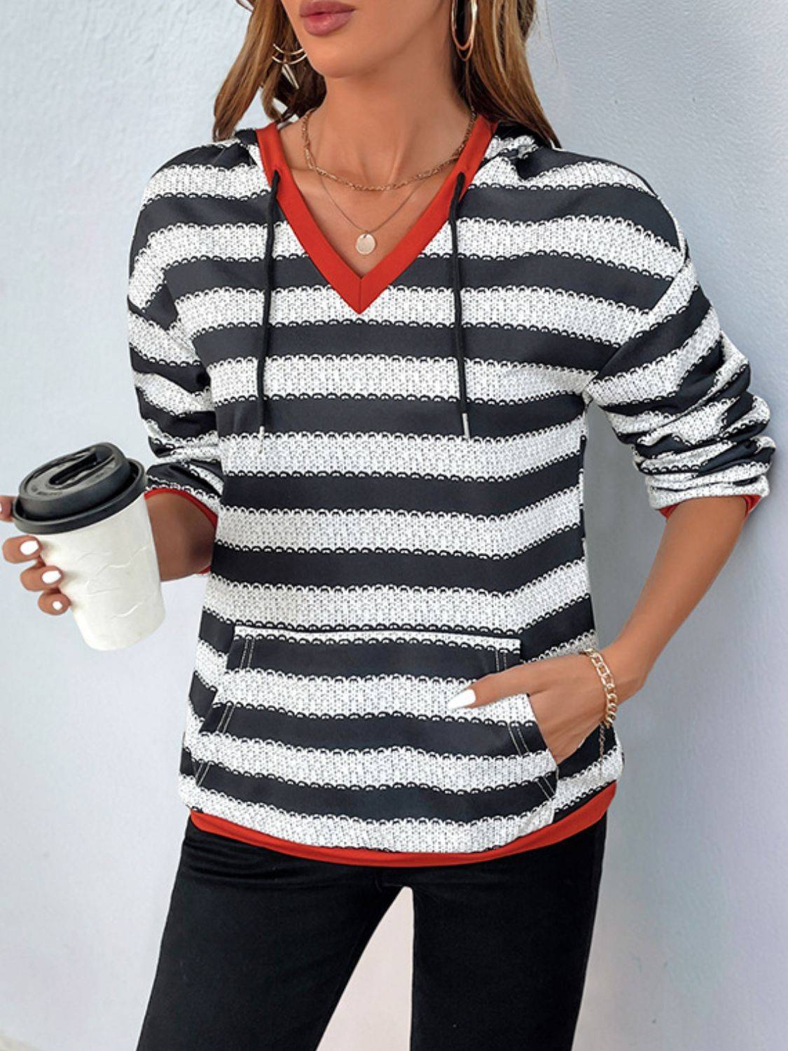 Perfee striped hoodie with pocket detail