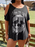 Black plus size skeleton graphic cold shoulder T-shirt