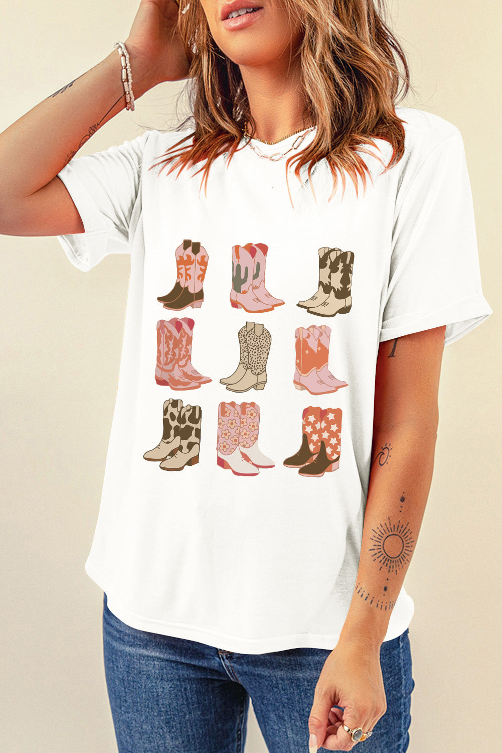 Boot graphic round neck short sleeve T-shirt side view