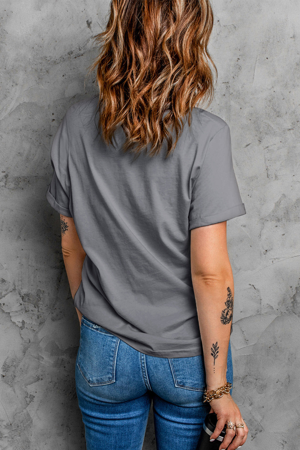 Back view of gray USA round neck short sleeve t-shirt