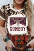 Leopard print cowboy graphic T-shirt with accessories