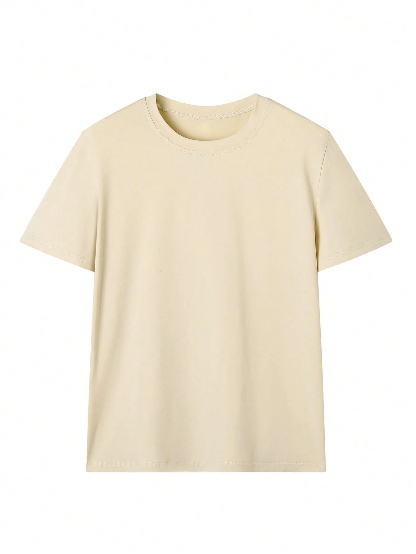 Plain beige round neck half sleeve T-shirt